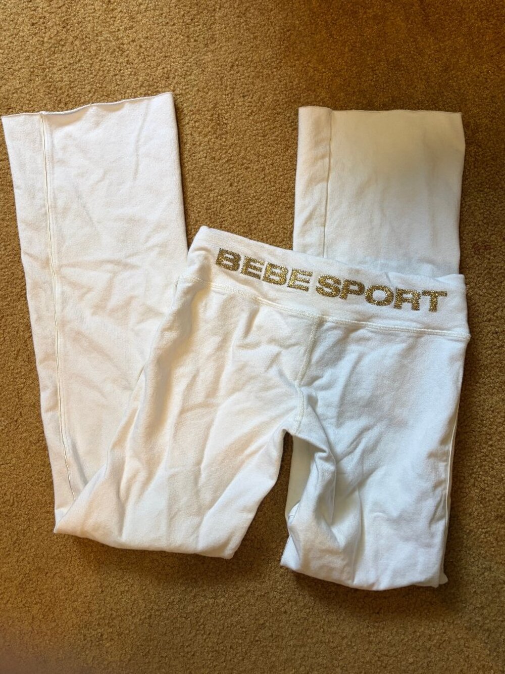 Bebe Sport Women's White Rhinestone Logo Jogger Sweatpants Medium